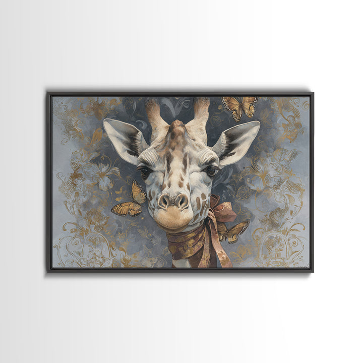 Giraffe with Scarf and Butterflies Canvas Print, Whimsical Art, Living Room Decor, Wonder, Gallery Decor, Neutral Decor, WHI-3x2-62