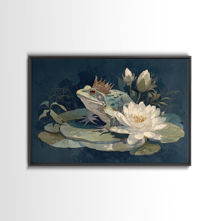 Frog Prince on a Lily Pad Canvas Print, Whimsical Art, Wall Decor, Living Room Decor, Fine Art, Wonder, Printable Art, WHI-3x2-84