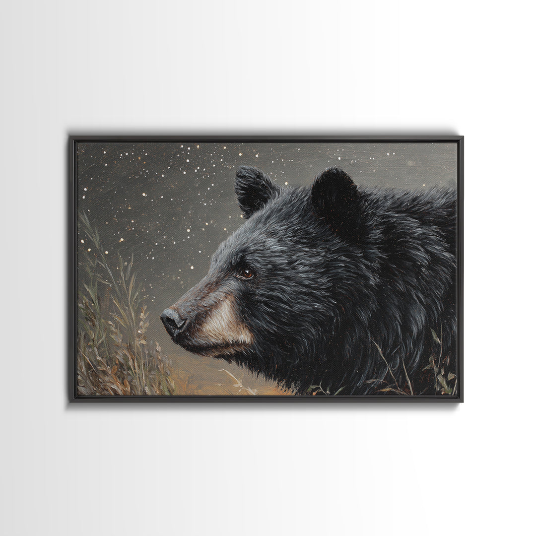 Bear Painting Stars Onto the Night Sky Framed Canvas Print, Whimsical Art, Statement Artwork, Living Room Decor, Wonder, WHI-3x2-85