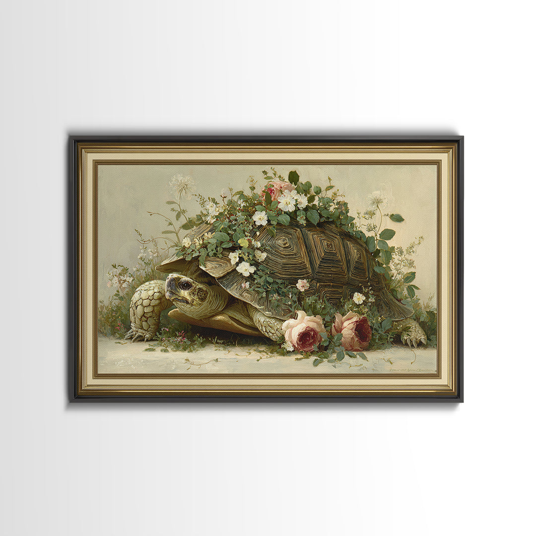 Turtle with Garden Growing on Shell Canvas Print, Whimsical Art, Nursery Art, Living Room Decor, Oil Painting, Wonder, WHI-3x2-98