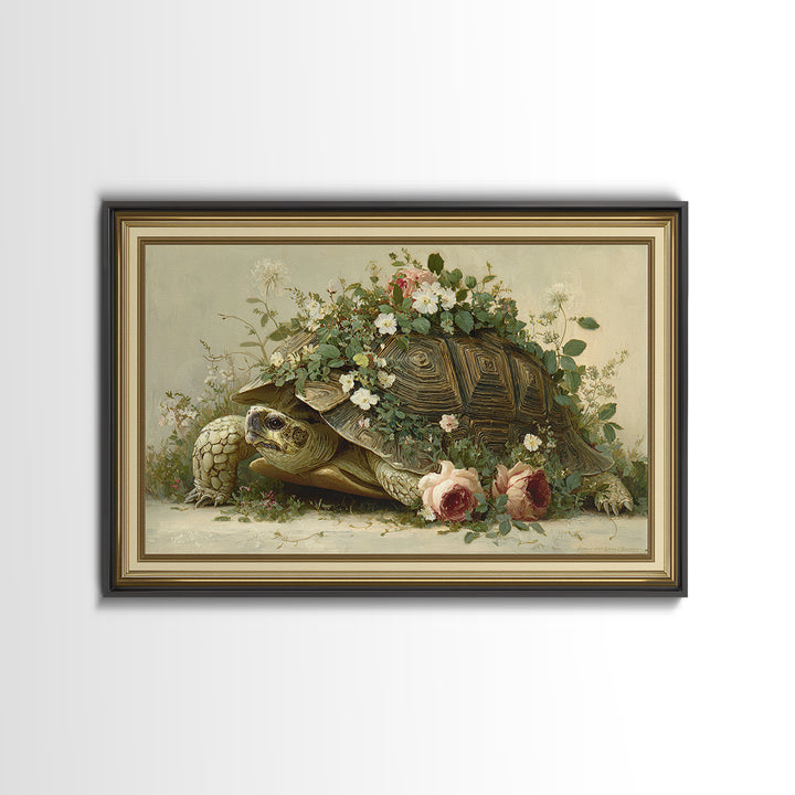 Turtle with Garden Growing on Shell Canvas Print, Whimsical Art, Nursery Art, Living Room Decor, Oil Painting, Wonder, WHI-3x2-98
