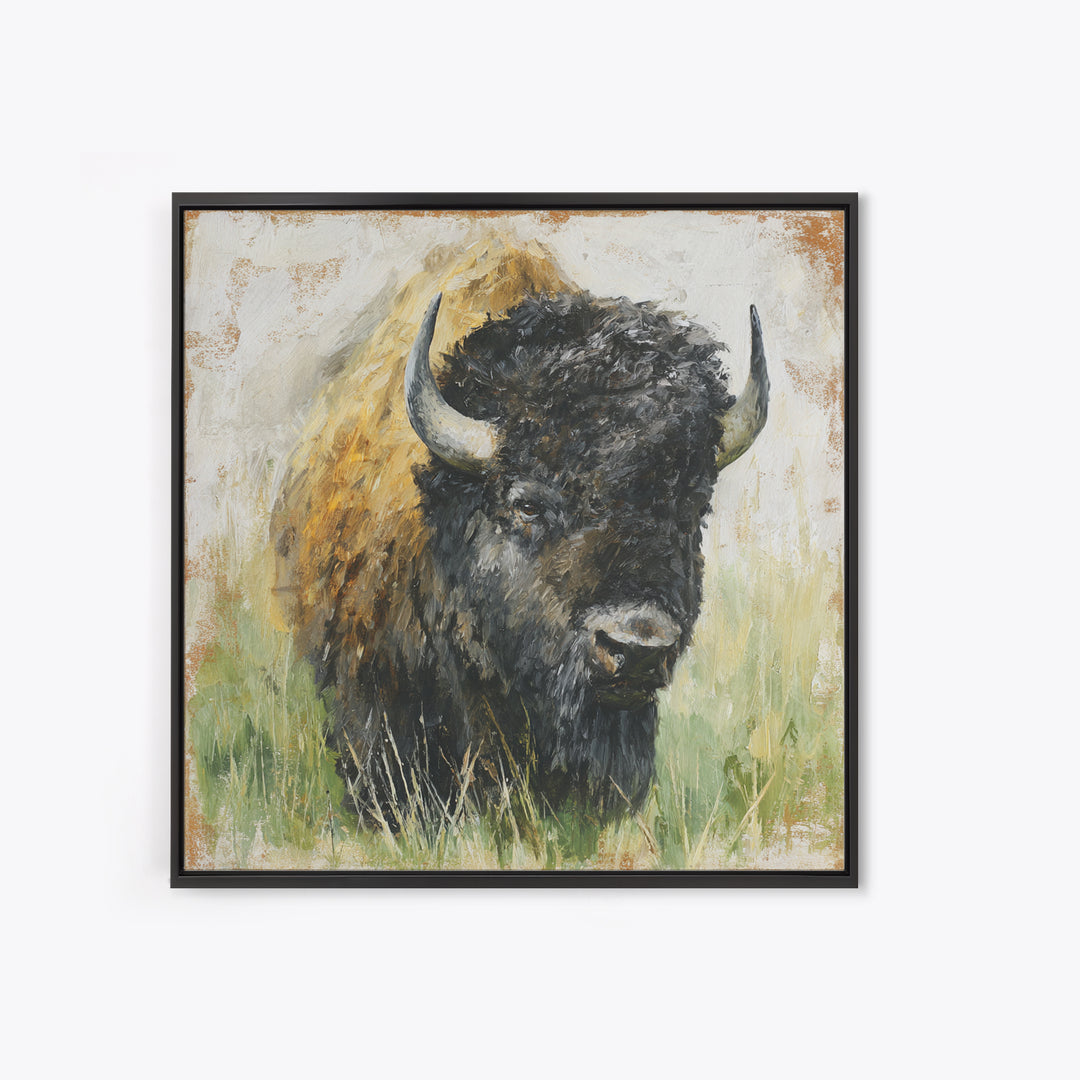Bison on Wide Western Prairie Canvas Print, Wildlife Art, Canvas Painting, Living Room Decor, Watercolor Art, Wild, WIL-1x1-13
