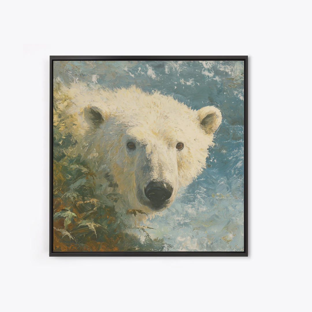 Polar Bear Crossing Blue Ice Canvas Print, Wildlife Art, Modern Wall Art, Living Room Decor, Oil Painting, Wild, Bird Wall Art, WIL-1x1-15