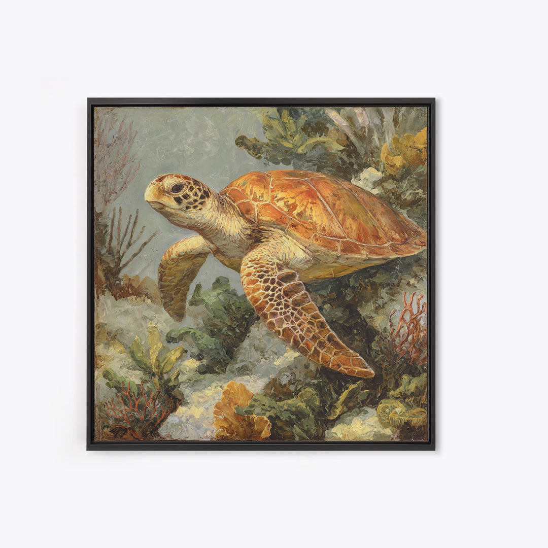 Sea Turtle over Coral Reef Canvas Print, Wildlife Art, Living Room Wall Art, Living Room Decor, Wild, Unique Home Decor, WIL-1x1-18