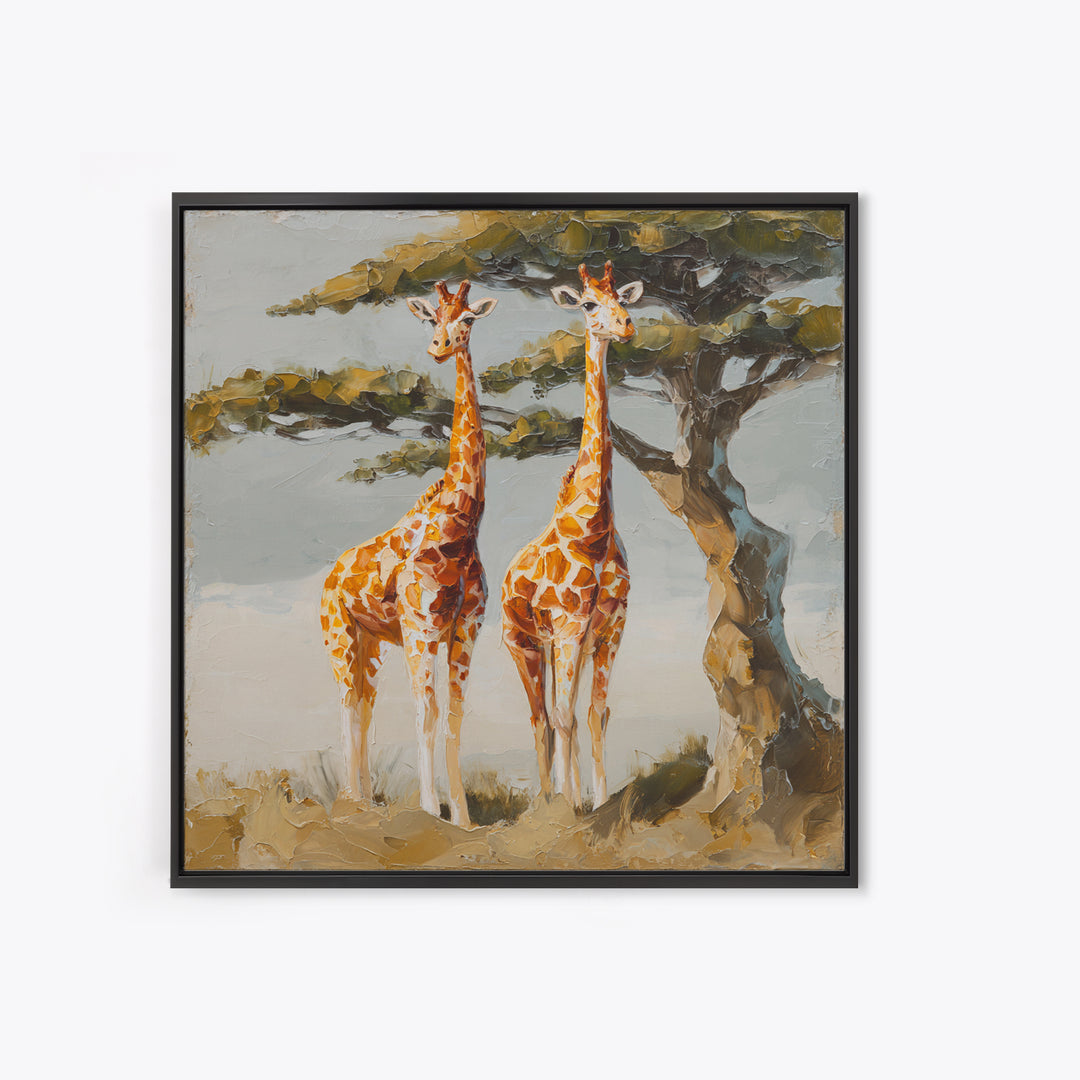 Giraffe Pair under Acacia Tree Canvas Print, Wildlife Art, Living Room Wall Art, Living Room Decor, Wild, Unique Home Decor, WIL-1x1-31