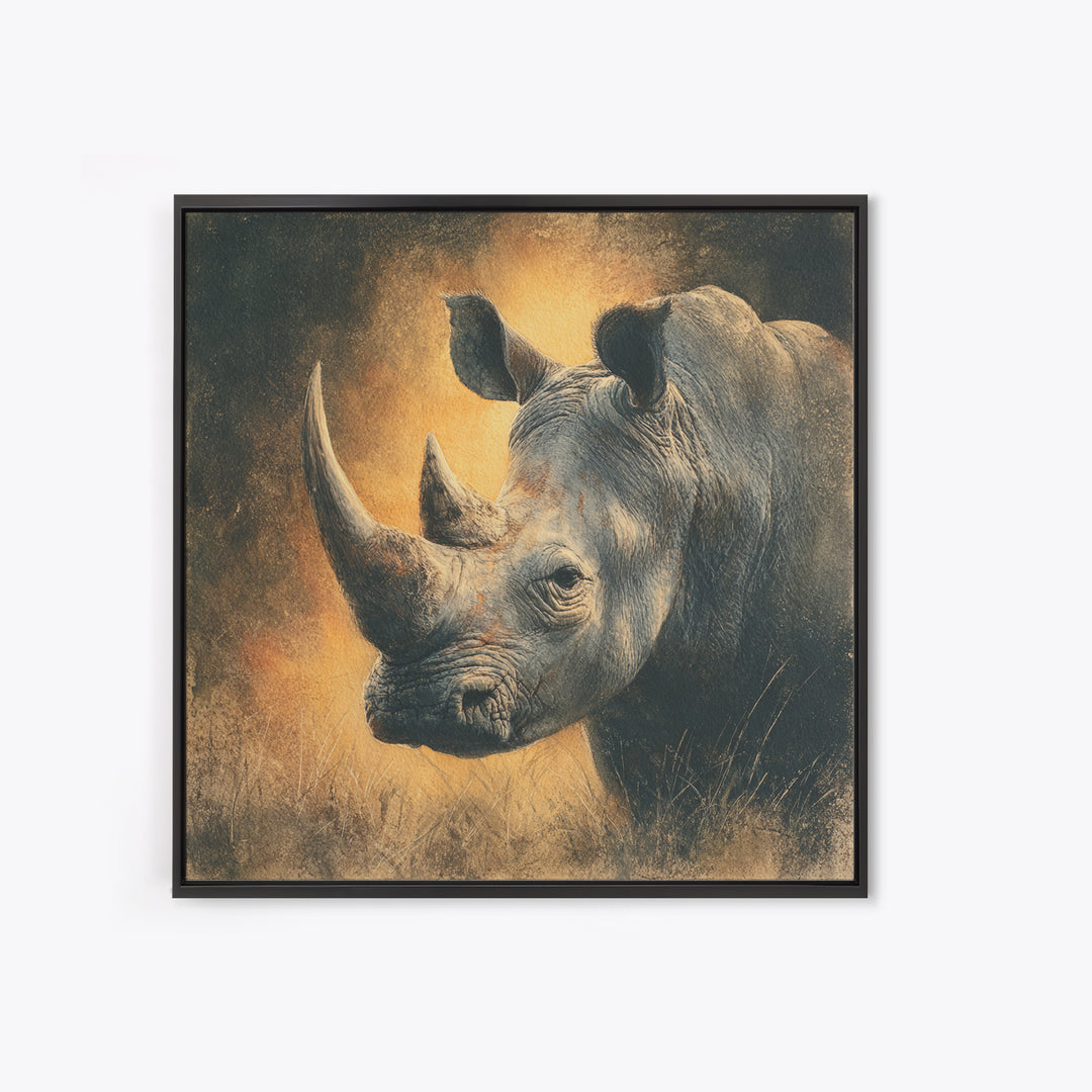Rhino in Dramatic Stormy Light Framed Canvas Print, Wildlife Art, Gallery Decor, Living Room Decor, Fine Art, Wild, WIL-1x1-32
