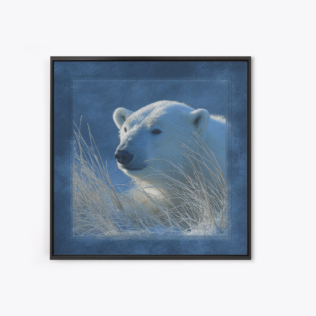 Polar Bear Crossing Blue Ice Framed Canvas Print, Wildlife Art, Bedroom Wall Art, Living Room Decor, Wild, Gallery Decor, WIL-1x1-39