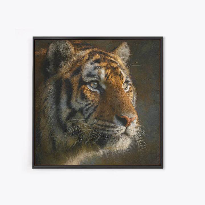 Tiger Portrait with Jungle Shadows Canvas Print, Wildlife Art, Forest Wall Art, Living Room Decor, Oil Painting, Wild, WIL-1x1-5