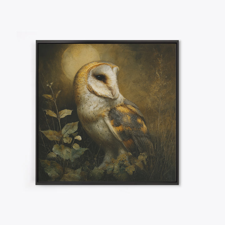 Owl Perched in Moonlit Woodland Canvas Print, Wildlife Art, Landscape Art, Living Room Decor, Fine Art, Wild, Modern Decor, WIL-1x1-60