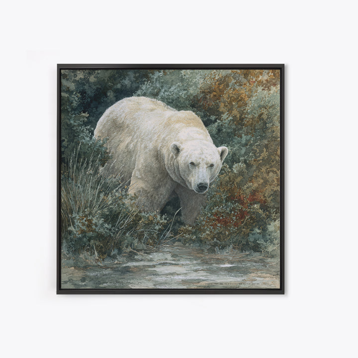 Polar Bear Crossing Blue Ice Framed Canvas Print, Wildlife Art, Original Artwork, Living Room Decor, Wild, Minimalist Decor, WIL-1x1-63