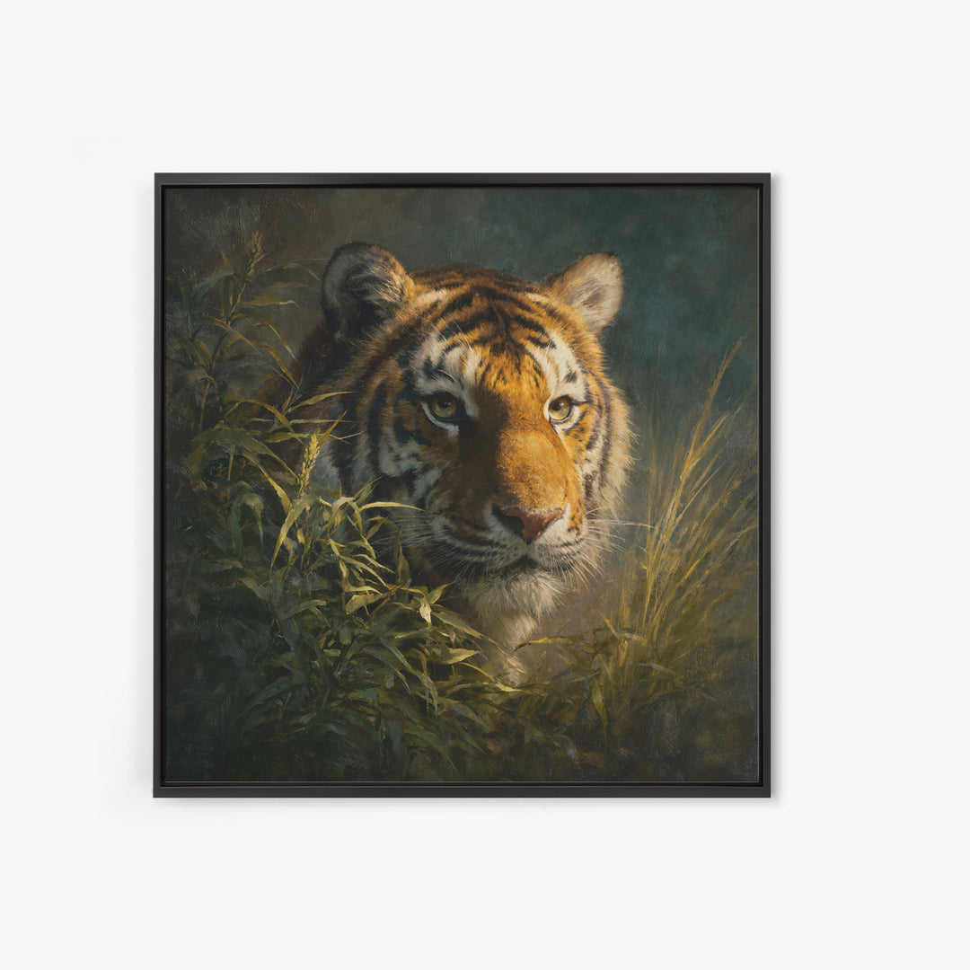 Tiger Portrait with Jungle Shadows Canvas Print, Wildlife Art, Room Decor, Living Room Decor, Fine Art, Wild, Large Wall Art, WIL-1x1-77