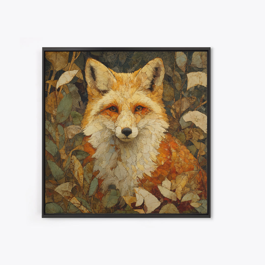 Fox in Autumn Forest Leaves Canvas Print, Wildlife Art, Textured Painting, Living Room Decor, Oil Painting, Wild, Original Art, WIL-1x1-81
