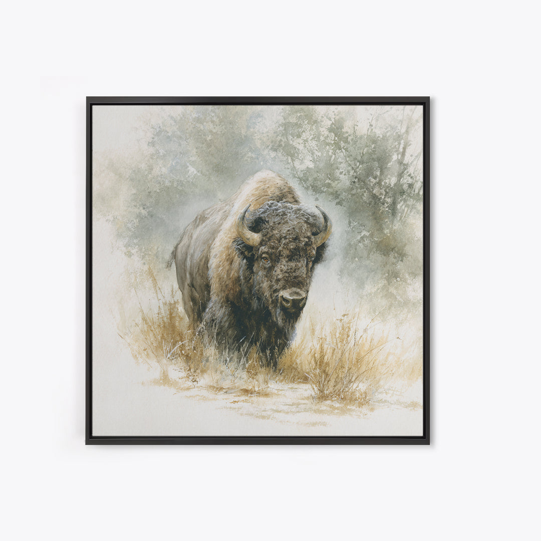 Bison on Wide Western Prairie Canvas Print, Wildlife Art, Boho Decor, Living Room Decor, Fine Art, Wild, Wall Hangings, WIL-1x1-85