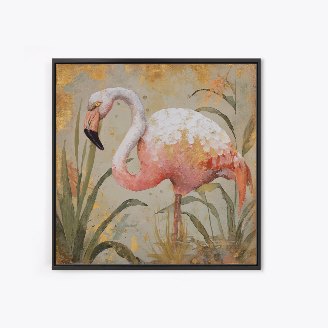 Flamingos in Pink Shallow Water Canvas Print, Wildlife Art, Unique Home Decor, Living Room Decor, Fine Art, Wild, WIL-1x1-94
