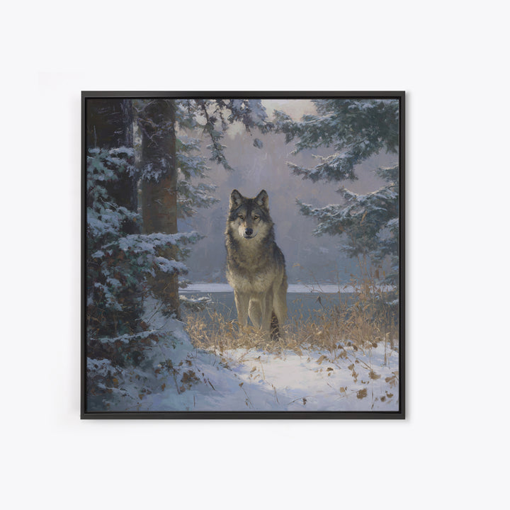 Wolf Standing Beneath Snowy Pine Trees Canvas Print, Wildlife Art, Wall Art, Living Room Decor, Fine Art, Wild, Modern Wall Art, WIL-1x1-99