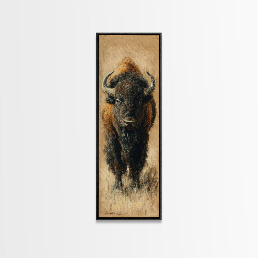 Bison on Wide Western Prairie Canvas Print, Wildlife Art, Canvas Painting, Living Room Decor, Watercolor Art, Wild, WIL-1x3-1