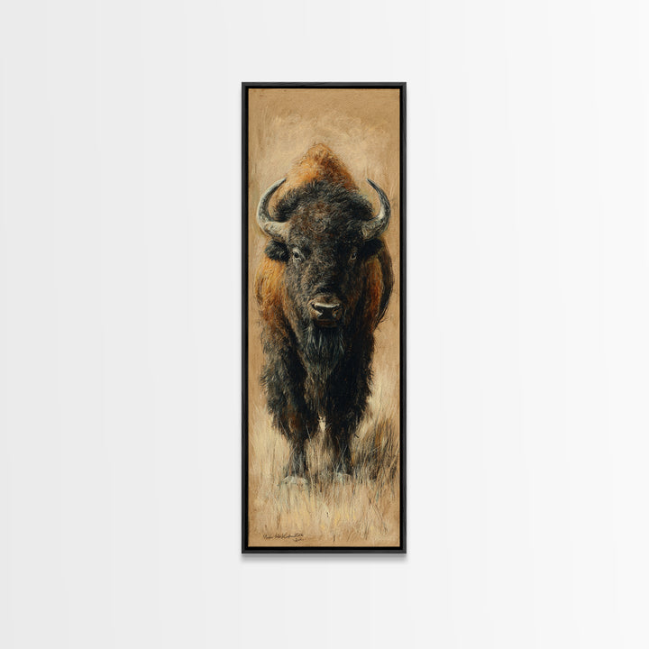 Bison on Wide Western Prairie Canvas Print, Wildlife Art, Canvas Painting, Living Room Decor, Watercolor Art, Wild, WIL-1x3-1