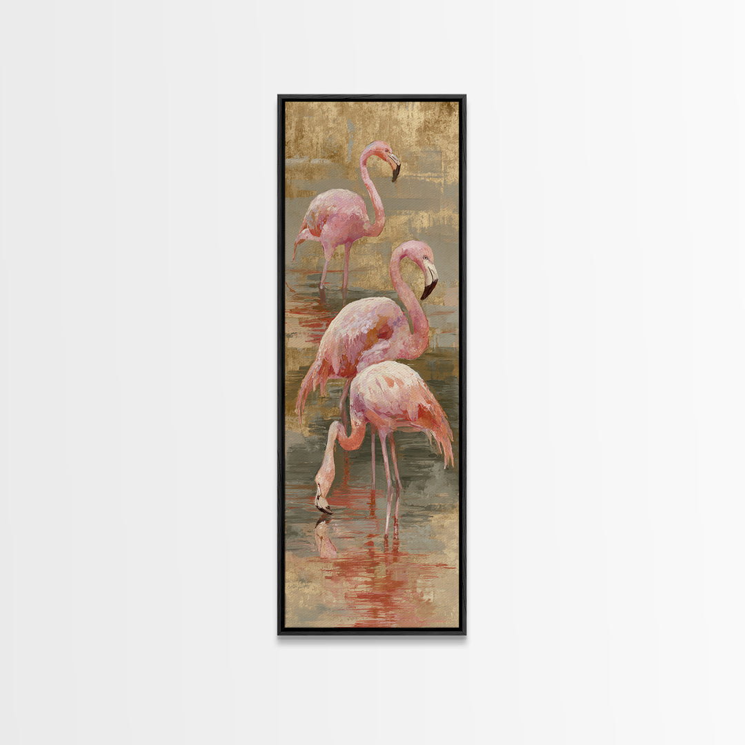 Flamingos in Pink Shallow Water Canvas Print, Wildlife Art, Modern Art, Living Room Decor, Fine Art, Wild, Neutral Decor, WIL-1x3-10
