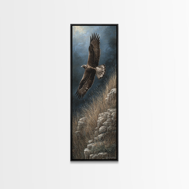 Eagle Soaring Above Rocky Cliffs Canvas Print, Wildlife Art, Rustic Home Decor, Living Room Decor, Fine Art, Wild, WIL-1x3-18