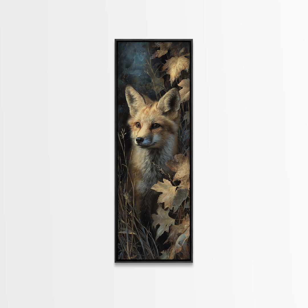 Fox in Autumn Forest Leaves Canvas Print, Wildlife Art, Gallery Decor, Living Room Decor, Fine Art, Wild, Contemporary Art, WIL-1x3-21