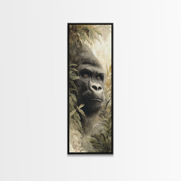 Gorilla Portrait with Powerful Gaze Framed Canvas Print, Wildlife Art, Modern Decor, Living Room Decor, Fine Art, Wild, WIL-1x3-29