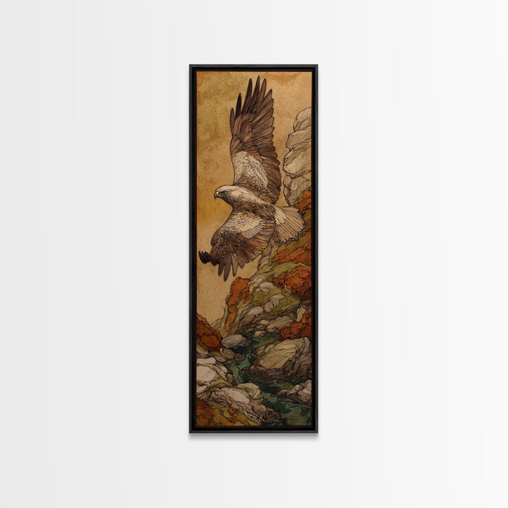 Eagle Soaring Above Rocky Cliffs Canvas Print, Wildlife Art, Rustic Home Decor, Living Room Decor, Fine Art, Wild, WIL-1x3-42