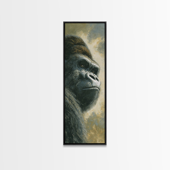 Gorilla Portrait with Powerful Gaze Framed Canvas Print, Wildlife Art, Modern Decor, Living Room Decor, Fine Art, Wild, WIL-1x3-53