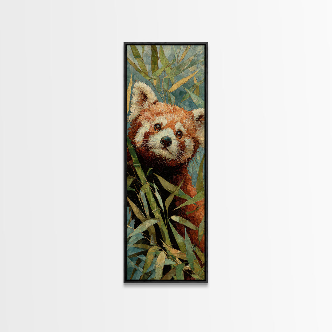 Red Panda Among Bamboo Leaves Canvas Print, Wildlife Art, Large Wall Art, Living Room Decor, Fine Art, Wild, Landscape Art, WIL-1x3-56