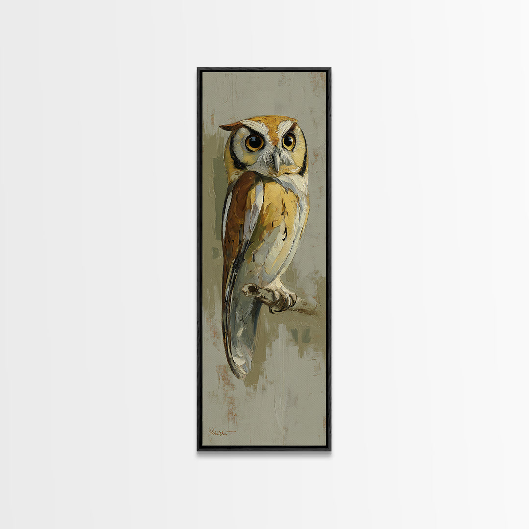 Owl Perched in Moonlit Woodland Canvas Print, Wildlife Art, Wall Art Print, Living Room Decor, Fine Art, Wild, Canvas Painting, WIL-1x3-72