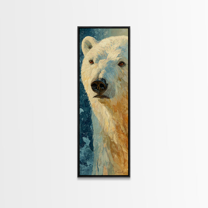 Polar Bear Crossing Blue Ice Framed Canvas Print, Wildlife Art, Leopard Wall Art, Living Room Decor, Wild, Fine Art Print, WIL-1x3-75