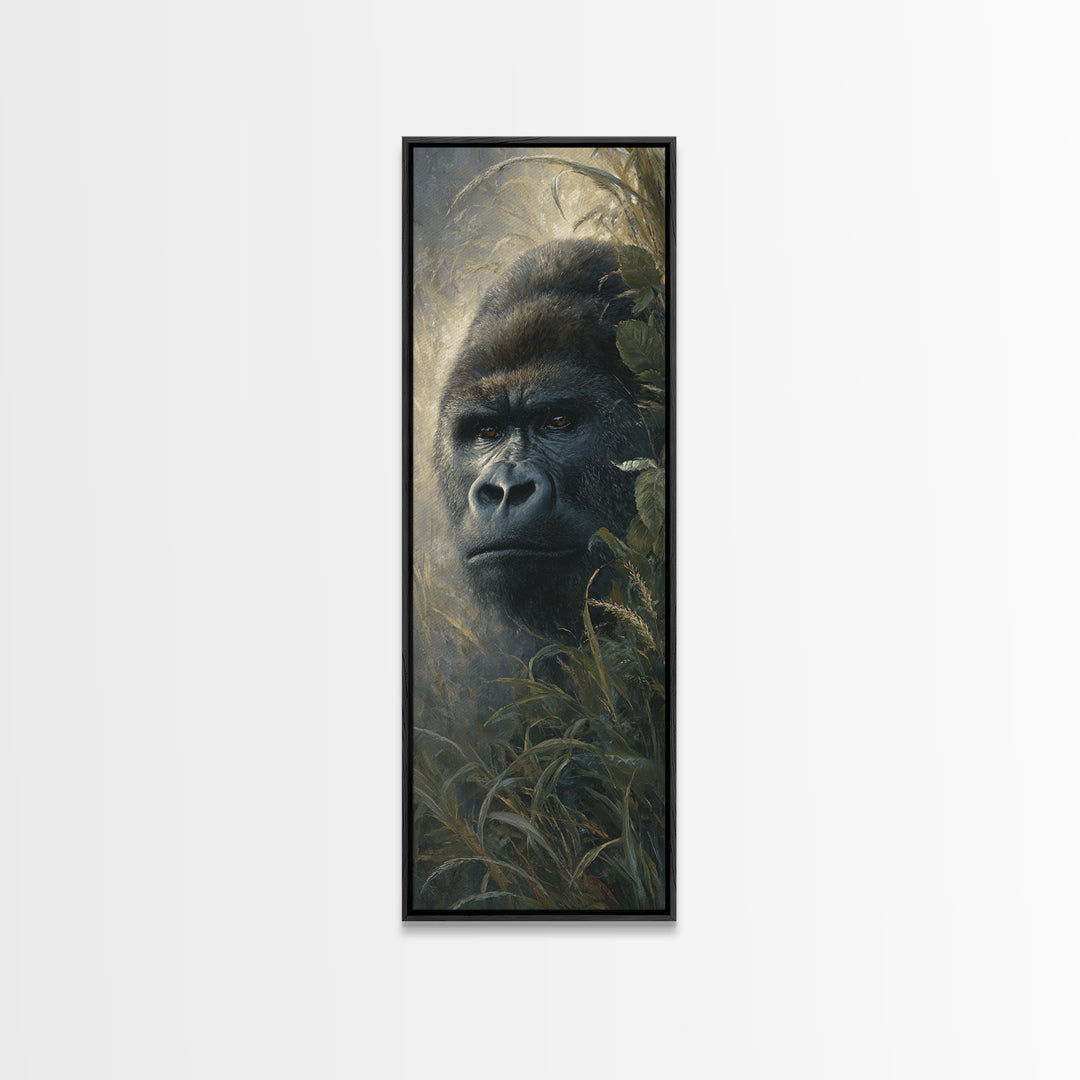 Gorilla Portrait with Powerful Gaze Canvas Print, Wildlife Art, Art Print, Living Room Decor, Fine Art, Wild, Digital Wall Art, WIL-1x3-77