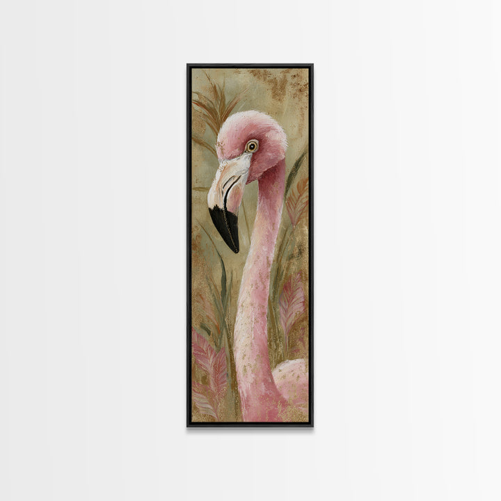 Flamingos in Pink Shallow Water Canvas Print, Wildlife Art, Gallery Decor, Living Room Decor, Oil Painting, Wild, WIL-1x3-82