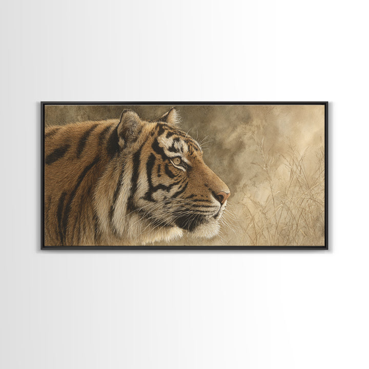 Tiger Portrait with Jungle Shadows Framed Canvas Print, Wildlife Art, Home Decor, Living Room Decor, Wild, Boho Wall Decor, WIL-2x1-1