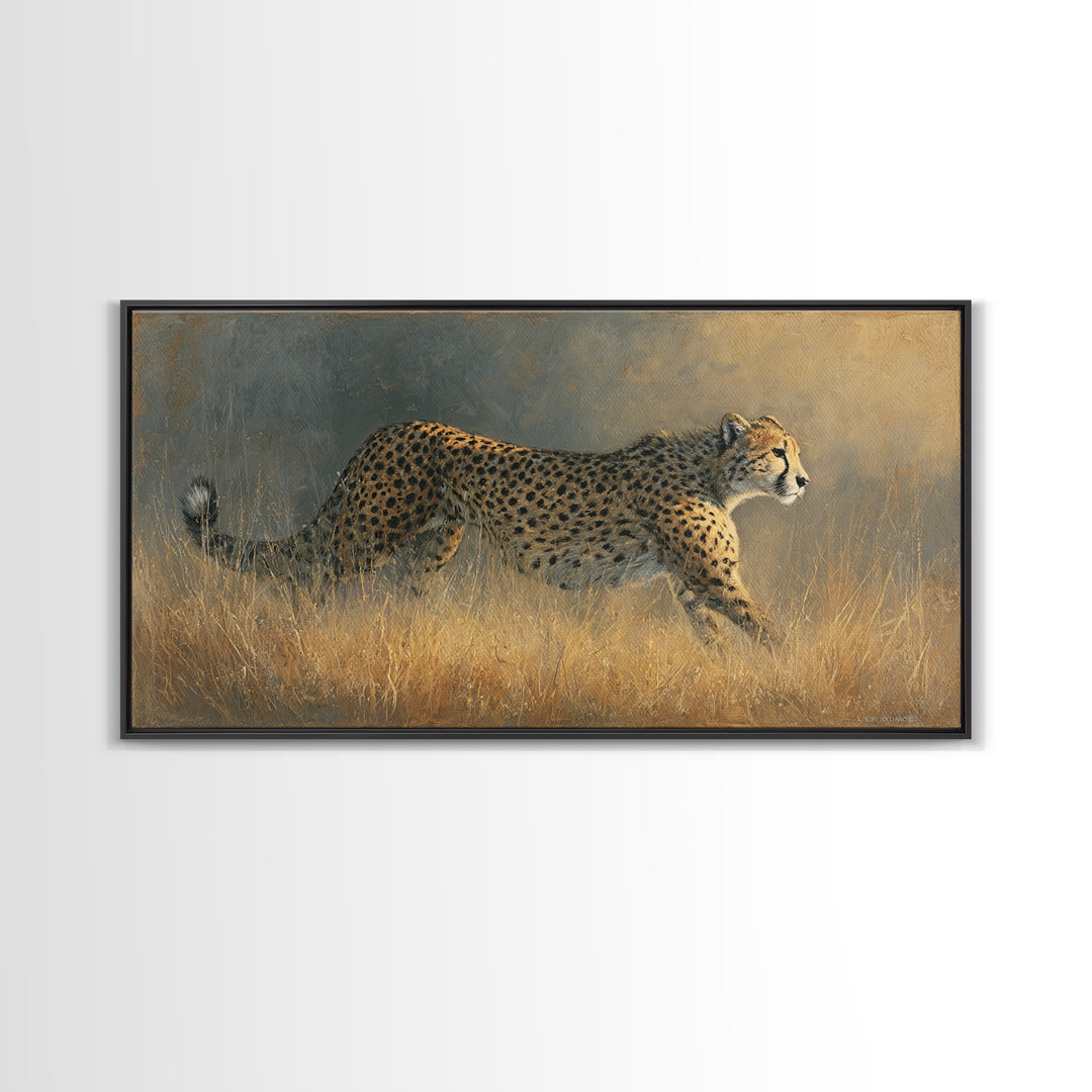 Cheetah Running Through Warm Dust Canvas Print, Wildlife Art, Contemporary Art, Living Room Decor, Wild, Wall Art Print, WIL-2x1-17
