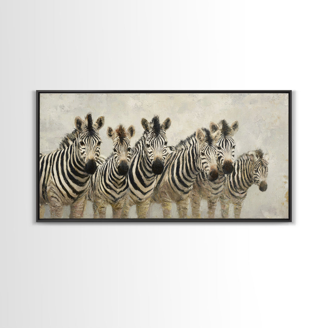 Zebra Herd in Graphic Black and White Canvas Print, Wildlife Art, Large Wall Art, Living Room Decor, Wild, Landscape Art, WIL-2x1-31