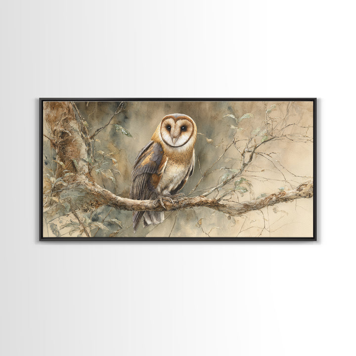 Owl Perched in Moonlit Woodland Canvas Print, Wildlife Art, Living Room Decor, Oil Painting, Wild, Wall Art Print, WIL-2x1-32