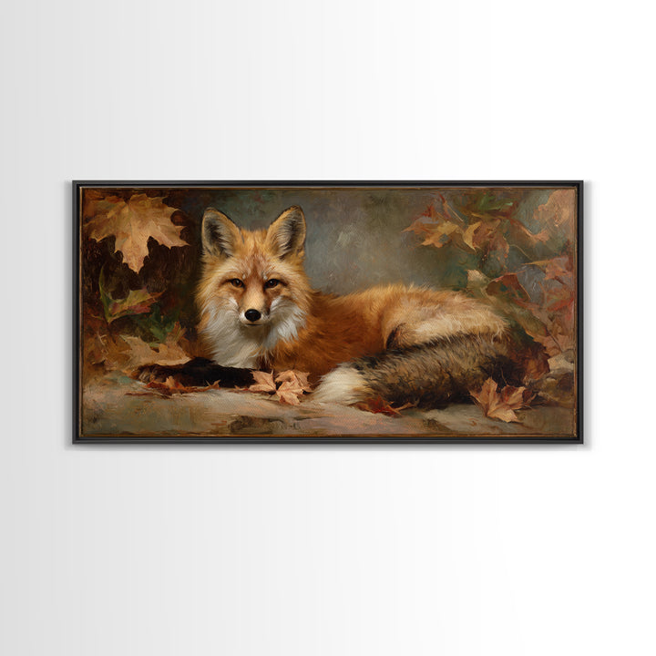 Fox in Autumn Forest Leaves Canvas Print, Wildlife Art, Large Wall Art, Living Room Decor, Fine Art, Wild, Landscape Art, WIL-2x1-53