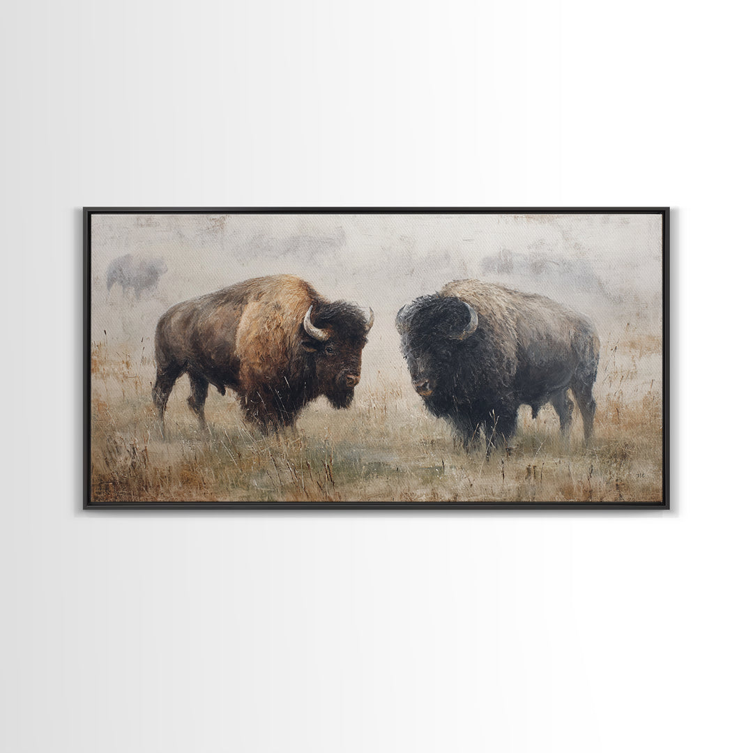 Bison on Wide Western Prairie Canvas Print, Wildlife Art, Wall Decor, Living Room Decor, Fine Art, Wild, Living Room Wall Art, WIL-2x1-57
