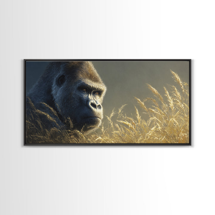 Gorilla Portrait with Powerful Gaze Canvas Print, Wildlife Art, Painting, Living Room Decor, Wild, Living Room Wall Art, WIL-2x1-61