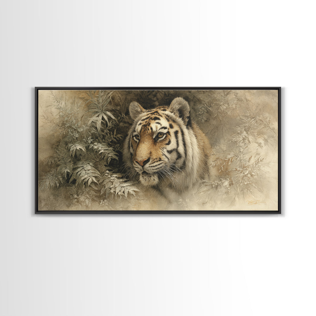 Tiger Portrait with Jungle Shadows Canvas Print, Wildlife Art, Digital Wall Art, Living Room Decor, Fine Art, Wild, Modern Art, WIL-2x1-73