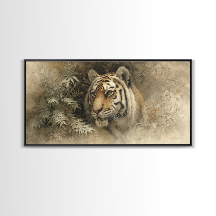 Tiger Portrait with Jungle Shadows Canvas Print, Wildlife Art, Digital Wall Art, Living Room Decor, Fine Art, Wild, Modern Art, WIL-2x1-73