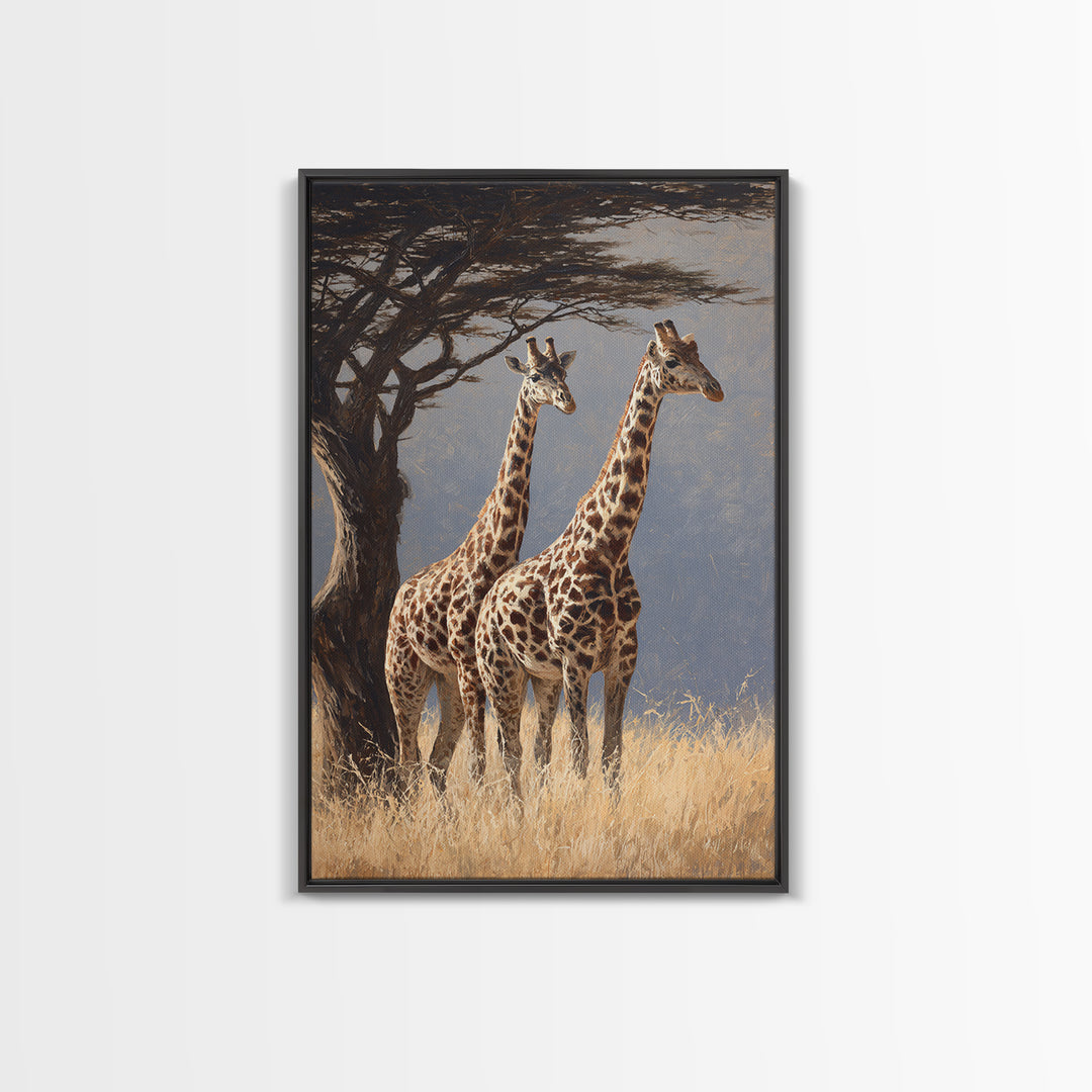 Giraffe Pair under Acacia Tree Canvas Print, Wildlife Art, Gallery Decor, Living Room Decor, Fine Art, Wild, Contemporary Art, WIL-2x3-15
