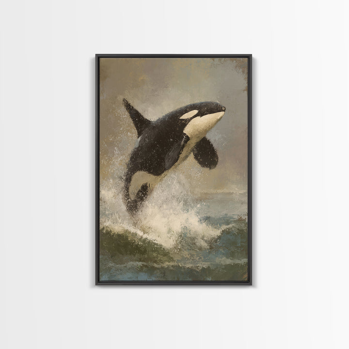 Orca Breaching in Cold Ocean Canvas Print, Wildlife Art, Statement Artwork, Living Room Decor, Fine Art, Wild, Wall Decor, WIL-2x3-31