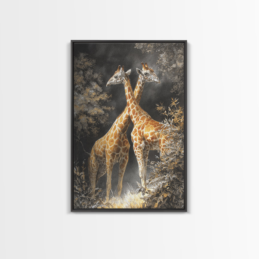 Giraffe Pair under Acacia Tree Canvas Print, Wildlife Art, Minimalist Decor, Living Room Decor, Fine Art, Wild, Wall Art Print, WIL-2x3-39