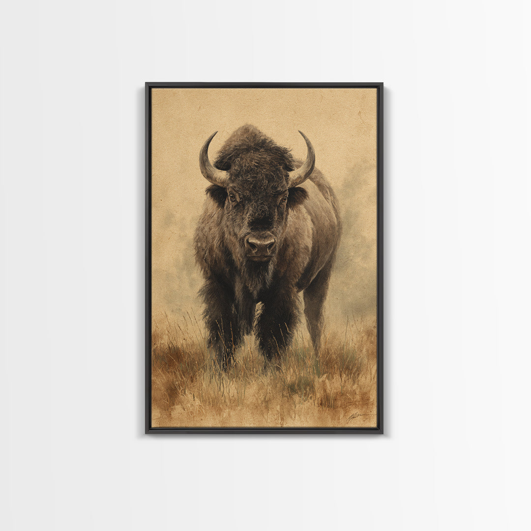 Bison on Wide Western Prairie Canvas Print, Wildlife Art, Wall Hangings, Living Room Decor, Fine Art, Wild, Bird Art, WIL-2x3-45
