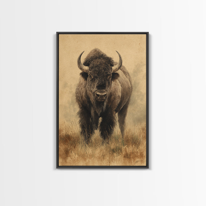 Bison on Wide Western Prairie Canvas Print, Wildlife Art, Wall Hangings, Living Room Decor, Fine Art, Wild, Bird Art, WIL-2x3-45