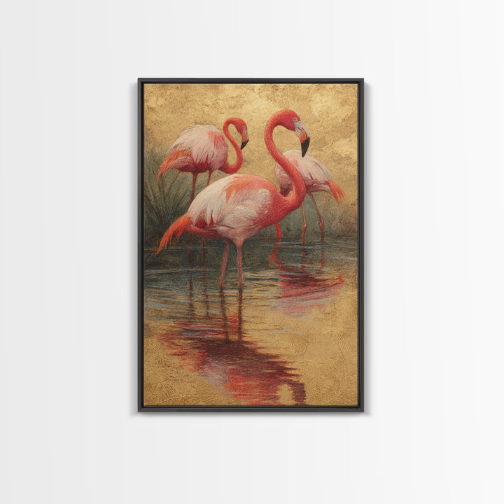 Flamingos in Pink Shallow Water Canvas Print, Wildlife Art, Minimalist Decor, Living Room Decor, Fine Art, Wild, Wall Art Print, WIL-2x3-54