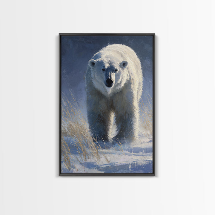 Polar Bear Crossing Blue Ice Canvas Print, Wildlife Art, Oil Painting, Living Room Decor, Fine Art, Wild, Bedroom Wall Art, WIL-2x3-71