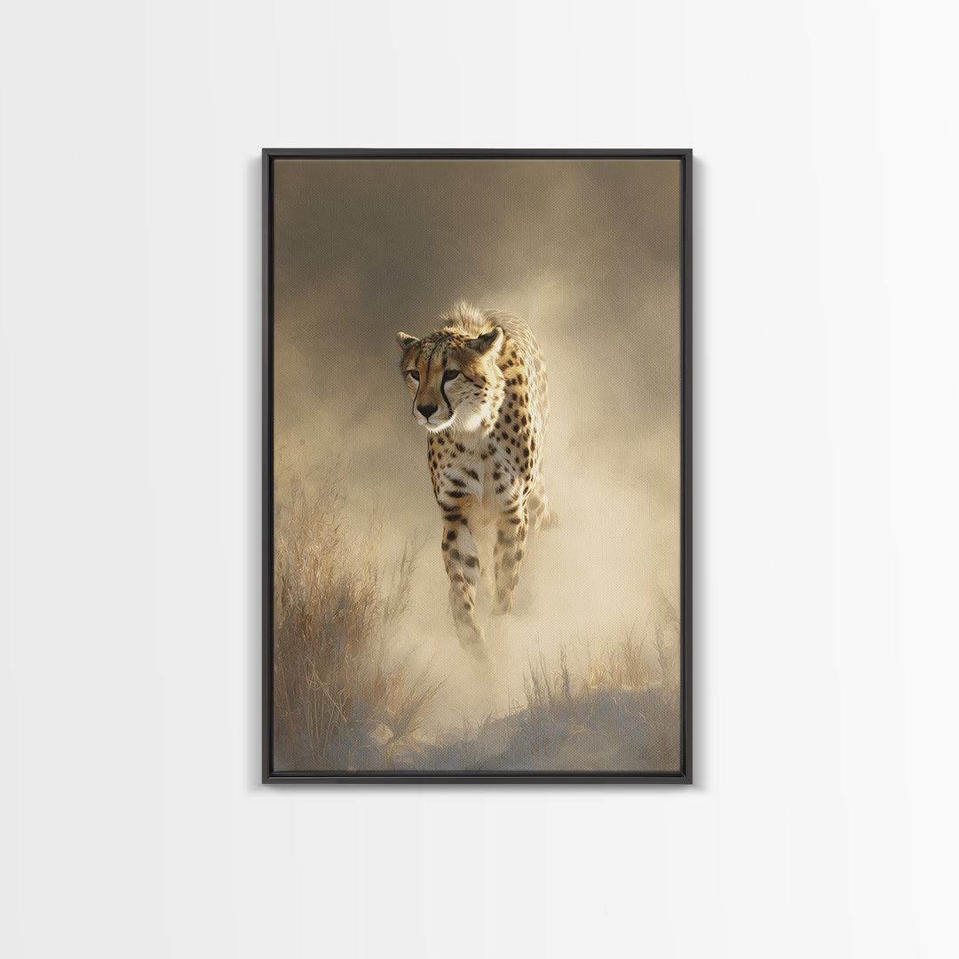 Cheetah Running Through Warm Dust Canvas Print, Wildlife Art, Modern Wall Art, Living Room Decor, Fine Art, Wild, Bird Wall Art, WIL-2x3-77