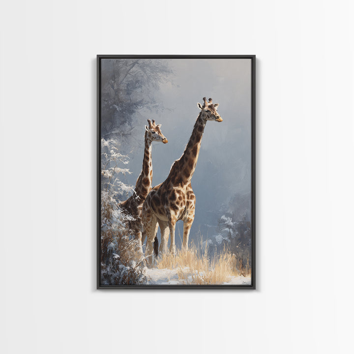 Giraffe Pair under Acacia Tree Framed Canvas Print, Wildlife Art, Canvas Print, Living Room Decor, Wild, Forest Wall Art, WIL-2x3-87